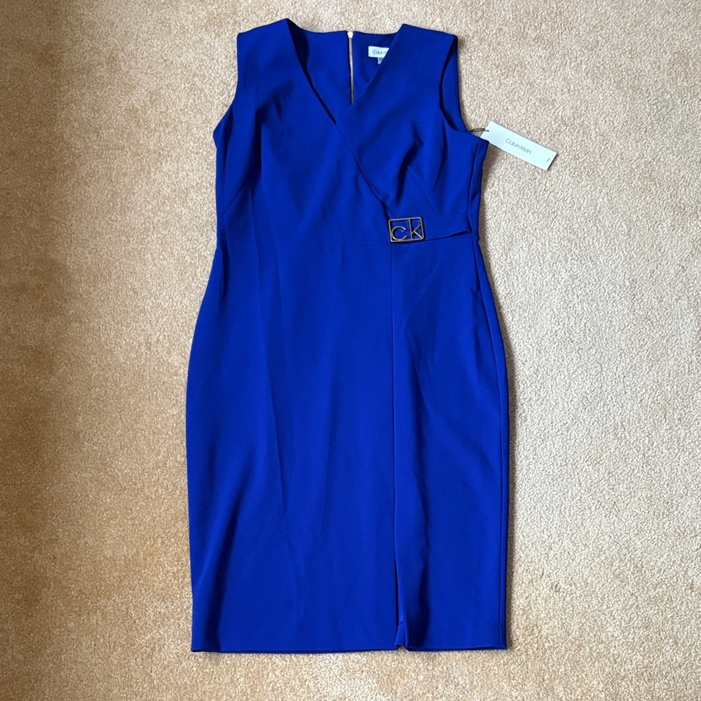 Calvin Klein Royal Blue Midi Dress size 12 logo NWT